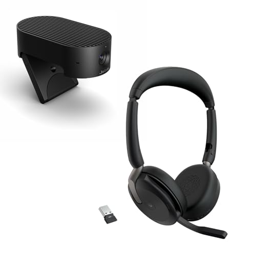 Jabra Evolve 2 65 Flex Cuffie Stereo Bluetooth, Certificate per MS Teams PanaCast 20 Webcam, IA integrata (pack)