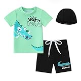 YAGATA Toddler Swimsuit Boy Boys Swim Set Boys Swim Shirt Boys Swim Shorts Toddler Rash Guard Boy 7-8 Years Green 140