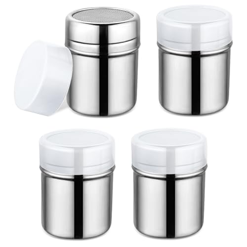 Bieiyhe 4 Piezas Espolvoreador Cacao Pequeño, Dispensador Cacao Polvo, Espolvoreador Azucar Glass, Espolvoreador Canela en Acero Inoxidable, Espolvorear Harina Fina, Tamizador Especias, Tamiz Cacao