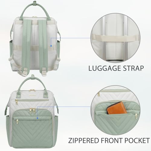 Image of VANKEAN 15.6 Inch Laptop Backpack for Women Fashion Computer Work Bag, Large Capacity Waterproof Backpack, College Daypack Business Travel (Beige-Light Green, 15.6 Inch)