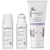 Workvie Lidocaine Roll On 2pk and Lavender Pain Relief Cream 4oz for Nerve, Joint, and Muscle Pain