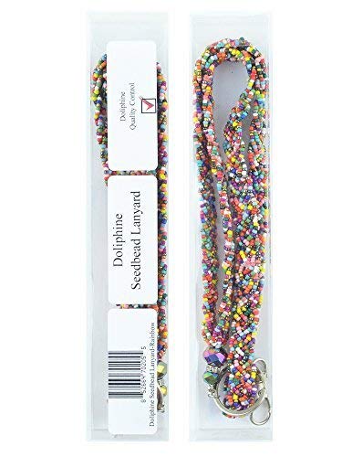 Crystal Mini Seed Beaded Necklace Lanyard Keychain with Clasp for Key/ID/Cell Phone Holder (13 Colors for Choice) (Rainbow)