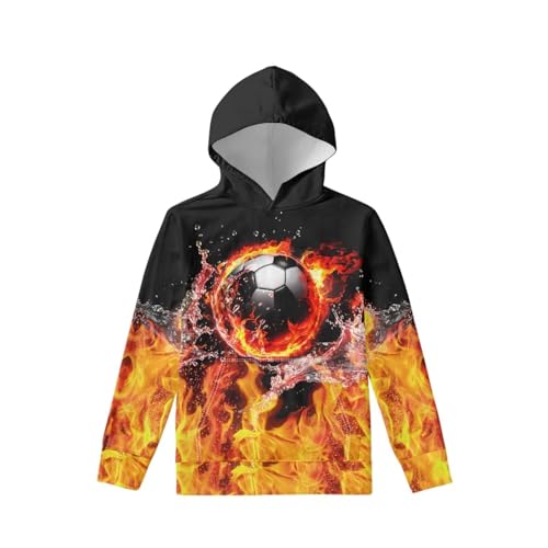 Image of WELLFLYHOM Fire Soccer Hoodies 11-13 Boys Graphic Hooded Sweatshirt Kids Long Sleeve Pullover Top Football Fall Clothes Sweater Shirts Workout Sport Hoodie Activewear Jumpers Outfits