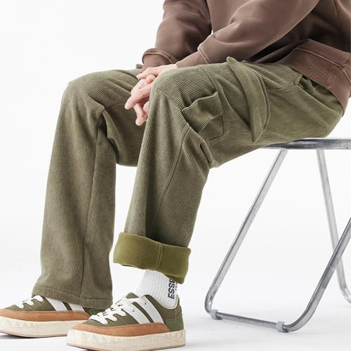 Mens Sweatpants Corduroy Fleece Open Bottom Straight Leg Cargo Casual Athletic Winter Warm Pants with Multi Pockets4