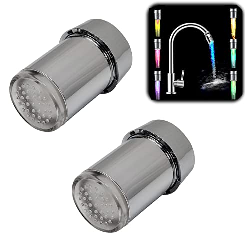 2 Stück Bunte LED Wasser Wasserhahn mit Leuchtende 3 Farben Wasserhahn Temperaturregelung, Wasserhahn Aufsatz Küche, Glühwasser Wasserhahn Licht für Küche und Badezimmer (7 Farben) Cover