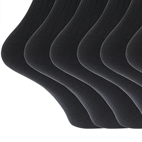 Mens 100% Cotton Ribbed Classic Socks (Pack Of 6) (US Size 7-12) (Black)3
