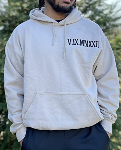Matching Hoodies for Couples BF and GF, Personalized Embroidered Roman Numerals Hood, BF and GF Matching Hoodies With Anniversary Date, Custom Embroidered Hoodie2