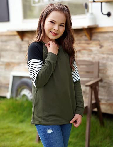 Image of SELINK Girls Big Kids Long Sleeve Striped Color Block Pocket Tees | Casual Loose Fit With Side Pockets,Soft Stretch Polyester Blend For Big Girls Daily&Back To School Wear