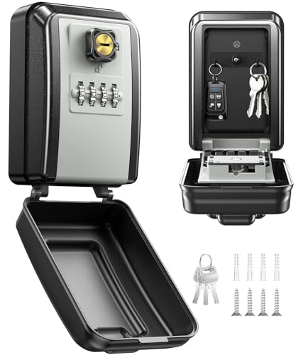 Mohard Boite a Clef Securisee Exterieur avec Clé de Secours Réinitialisable, Boite à Clé Murale à Combinaison 4 Chiffres, Grande Capacité & Imperméable Coffre...