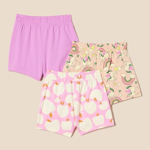 Amazon Essentials Mädchen Shorts zum Reinschlüpfen, 3er-Pack, Einhorn/Mauve/Äpfel, 8 Jahre