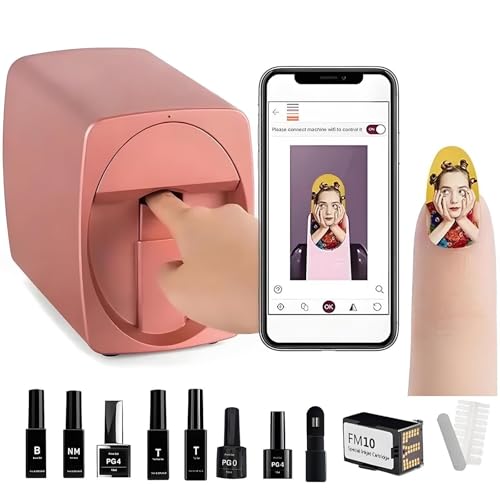 menglanchang Impresora Digital MóVil para DecoracióN De UñAs, Nueva Impresora 3D AutomáTica De UñAs (2025), MinimáQuina PortáTil para Pintar UñAs con Control Mediante AplicacióN MóVil Pink