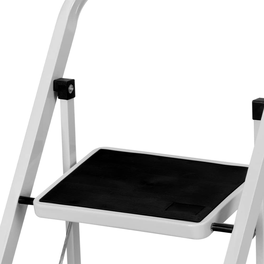 Bakaji Escalera Plegable Cuadrada para Ahorrar Espacio con peldaños Antideslizantes y asa de Seguridad, Taburete Escalera, Estructura Acero y Revestimiento de Goma, Capacidad máx 150 kg (4 peldaños)