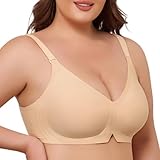 Niwicee Reggiseno Senza Ferretto Donna Taglie Forti Reggiseni Senza Cuciture Reggiseno Push Up Scollo a V Comodo Reggiseno Imbottito XL-4XL(Beige,XXL)
