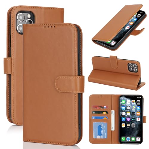 Image of for iPhone 11 Pro Max Case Wallet with Card Holder,for iPhone 11 Pro Max Wallet Case for Women Men,PU Leather Shockproof Magnetic Buckle Stand Flip Phone Case-Brown