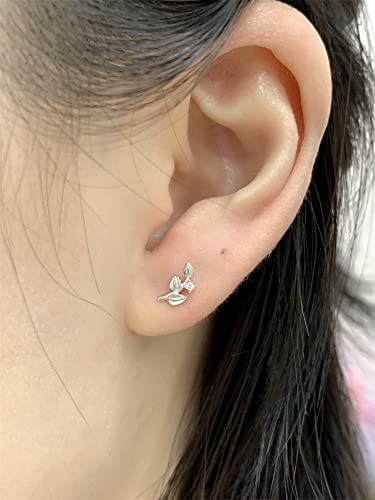 18G Mini Leaf Stud Cartilage Earrings for Women Girls 925 Sterling Silver Cubic Zirconia Cute Tiny Crystal Studs 3mm Ball Screw Back Tragus Hypoallergenic Jewelry2