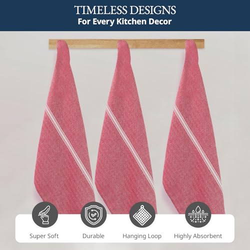 Image of LANE LINEN 100% Cotton Kitchen Towels for Cleaning 6PC - Red Chambrey