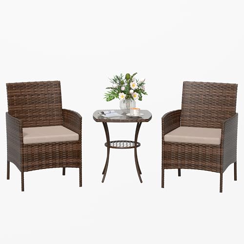 Amopatio Ensemble de Meubles de Jardin en rotin 3 pièces - Petit Salon de Jardin extérieur...