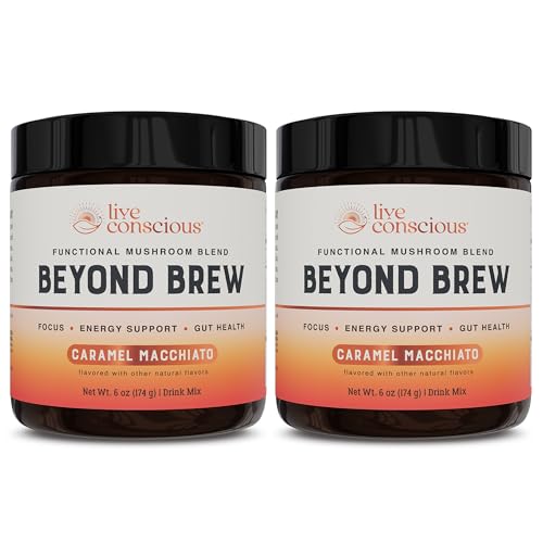 Beyond Brew Caramel Macchiato Coffee Alternative - Low Caffeine Superfood - Powerful Mushroom Complex with Lion’s Mane, Reishi & Chaga - Brewed Drink with Prebiotics & Probiotics (2-pack)