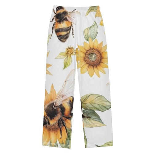 ZZXXB Bee and Sunflowers Boys Long Pants Soft Trousers Elastic Waist Kids Lounge Bottoms with Pockets S-XL
