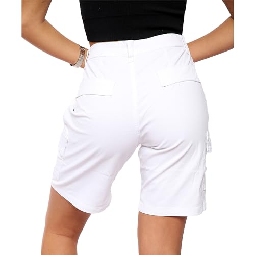 NOROZE Women's Stretch Cargo Shorts - Ladies Turned Hem Bengaline Casual Everyday Combat Pants Chino Capri Regular Fit Above The Knee Bermuda Summer Crops - Image 3