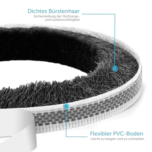 shinfly Bürstendichtung Selbstklebend 9 mm(B) x 5 mm(D) x 5M(L), Bürstendichtung für Rolladen, Tür, Fenster, Schiebetür, Kleiderschränk Insektenschutz, Staub- und Lärm (Schwarz, 5M)