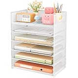 Subekyu Organizador de papel de 6 niveles para escritorio con asa,