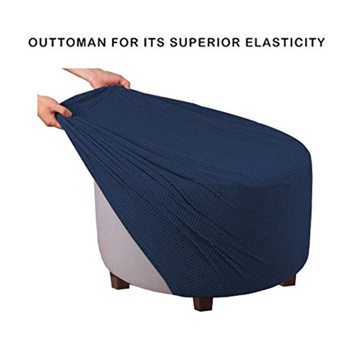 Vienlove Round Ottoman Slipcover Polyester Blend Footstool Protector Covers Stretch With Elastic Bottom Feature Textured Machine Washable Jacquard Fabric (Navy, Medium Size) #TOP3