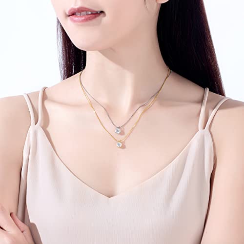Raivari Moissanite Pendant Necklace,1Ct D Color Vvs1 Lab Created Diamond 18K Gold Plated Necklace Gifts For Women #TOP6