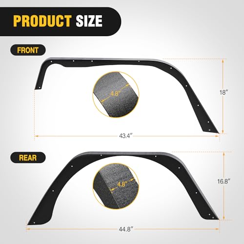 Image of Nilight Off-Road Fender Flares Kit Compatible with 1997 1998 1999 2000 2001 2002 2003 2004 2005 2006 Wrangler TJ & LJ Heavy-Duty Solid Steel Black Textured Front Rear Flat 4 PCS