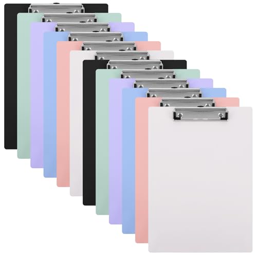 12 Pack Plastic Clipboard Assorted Colors Office Clipboard 12.5 x 9 Inch