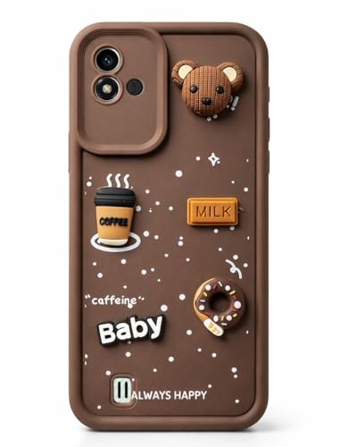 Image of Bintage Case Ball Bear| Donut| Milk Cake| Baby| Coffee Rubber Case Camera Protection Back Cover Compatible for Realme Narzo 50i - Brown
