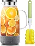 Glass Pitcher, ZBUFAN 2 Liter Glass Water Pitcher with Anti-Slip Base, Glass Jug with Lid for Fridge, Juice Pitchers for Ice Tea, Cold & Hot Beverages, Gray