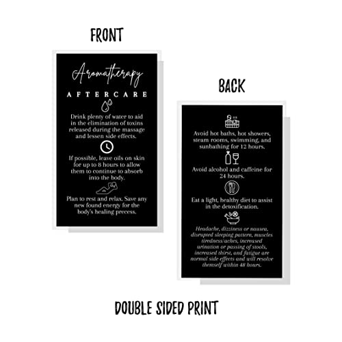 Image of Aromatherapy Massage Aftercare Cards | 50 Pack | 2x3.5 inch inch Business Card Size | Aromatherapy Accessories | Black Card Design