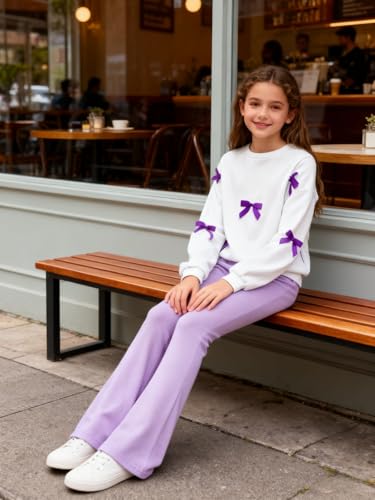 Image of Girls 2 Piece Outfits Long Sleeve Butterfly Sweatshirt & Flared Pants Fall Clothing Set Size 7-12 Years