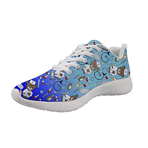 Showudesigns Enfermero Zapatillas para Mujer Zapatillas Deportivas de Mujer Running Zapatos para Correr Gimnasio Calzado Sport Sneakers Lindo Oso Enfermera Estampado Azul 41 EU Cover