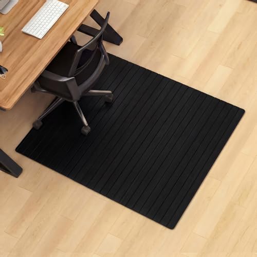 Image of Leinuosen 36 inch x 48 inch Office Bamboo Chairmat for Carpet Floor Mat Highly Premium Quality Anti-Slip Office & Home Floor Protector Low Pile Carpet Chair Mat, 5mm Thick(Without Lip, Black)