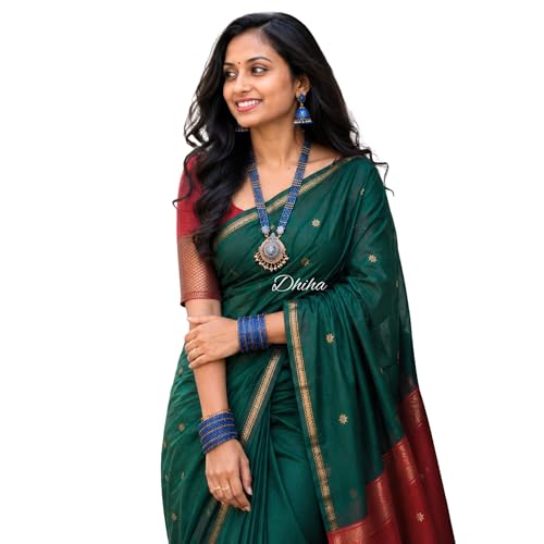 Image of Original Maheswari Cotton Silk Saree for Women | Kanjivaram Pure Silk Cotton Sari with Blouse | Zari Work | Tassels | Handloom Weave