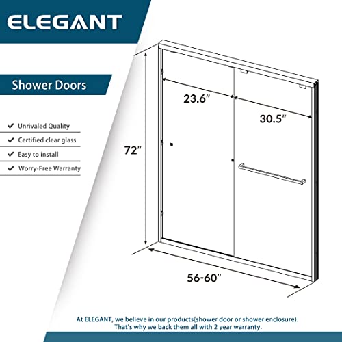 Elegant Double Sliding Shower Doors 60" W X 72" H,Semi-Frameless Bypass Shower Door,60 Inches Shower Door With 1/4" Clear Tempered Glass,Satin Black Shower Enclosure #TOP6
