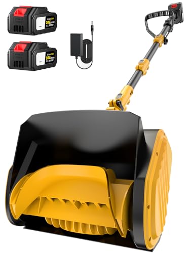 Krmspe Electric Snow Shovel, 21000RPM Cordless Snow Blower, 13' Snow Blower with 2 Powered 24V Batteries, Lightweight for Easy Snow Removal on Steps,Patio,Driveway,Home,Yellow