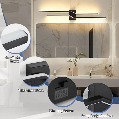 Image of 39.4 Inch Vanity Light for Bathroom Lighting Fixtures Over Mirror Black Dimmable 5CCT Vanity Lighting Fixture Modern Bath Vanity Lights Bar Wall Sconces