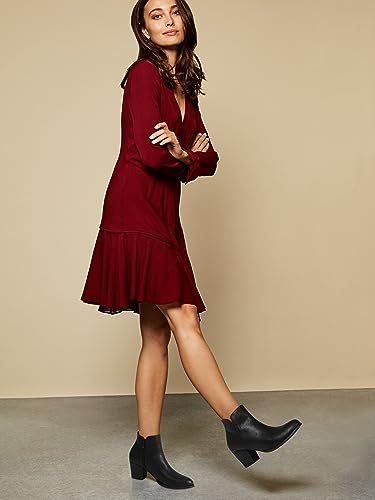 SHIBEVER Women's Ankle Boots Heel: Black Chunky Block Heels Slip On Almond Toe Boots Side Zip Leather Booties 103