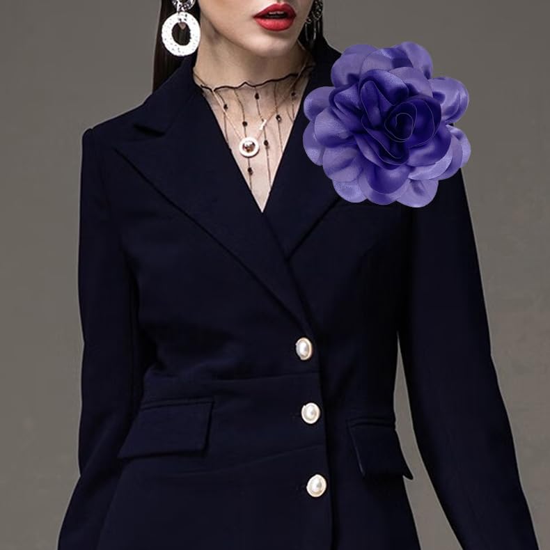Image of Dainty Fabric Rose & Camellia Flower Oversized Brooch Pins & Hair Clip - Large Lapel Pin, 4.3in /7.5in