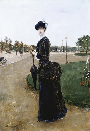 Tableau impressions d'art mural vintage dame élégante au bois de Boulogne 60x90cm