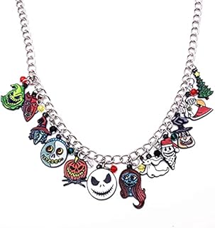  Jack and Sally Horror Nightmare Before Christmas Charm Necklace, Environmental Zinc Alloy Pendants, Anime Gifts Torque for Boys, Girls and Women