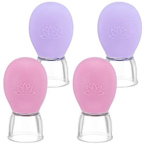 Sibba 4Pcs Glass Cupping Device, Silicone Vacuum Suction Cupping Set for Massage Therapy Scraping Slimming Meridians Anti-Cellulite, Anti Wrinkle, Use for Eyes, Face and Body