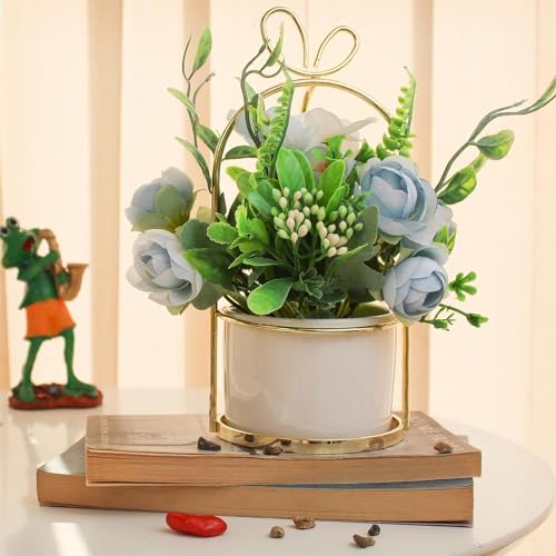 Image of TIED RIBBONS Artificial Rose Flowers with Pot Stand Decorative Items for Home Decor Living Room Kitchen Bedroom Office Table Set (20.3 Cm X 10.1 Cm, Multi)