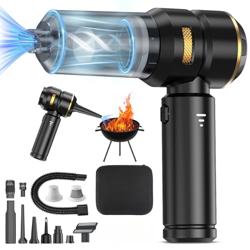 Mini Cordless Vacuum Cleaner, 22000PA High Power Handheld Vacuum for Car & Home, 4-in-1 Portable Vac with Air Blower & Pump, Rechargeable for Pet Hair, Keyboard & Car Accessories (Black Gold)