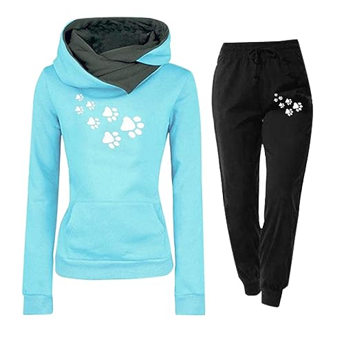 riou 2024 Chándal Mujer Completo Invierno Original, Divertido Estampado Conjunto Ropa de Deportivo 2 Piezas Sudadera con Capucha Manga Larga y Pantalón Jogger para Fitness Jogging S-XXL