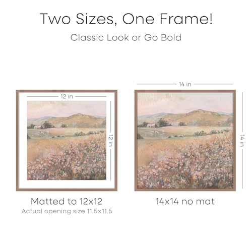 Image of Homeforia 14x14 Picture Frame Mocha, High End Metal 14 x 14 Square Poster Frames with Mat 12 x 12 Photo, 14x14 Mocha Frame Matted to 12x12 Print, 14by14 Thin Frames, Tempered Glass, Wall Kit, Set of 1