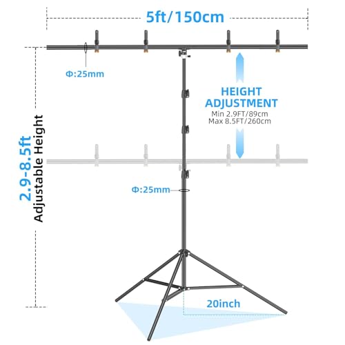 Image of EMART 8.5 x 5ft T-Shape Portable Backdrop Stand, Background Support Stand Kit Adjustable Photo Backdrop Stand with 4 Spring Clamps & Carry Bag for Party, Photography, Video, Studio